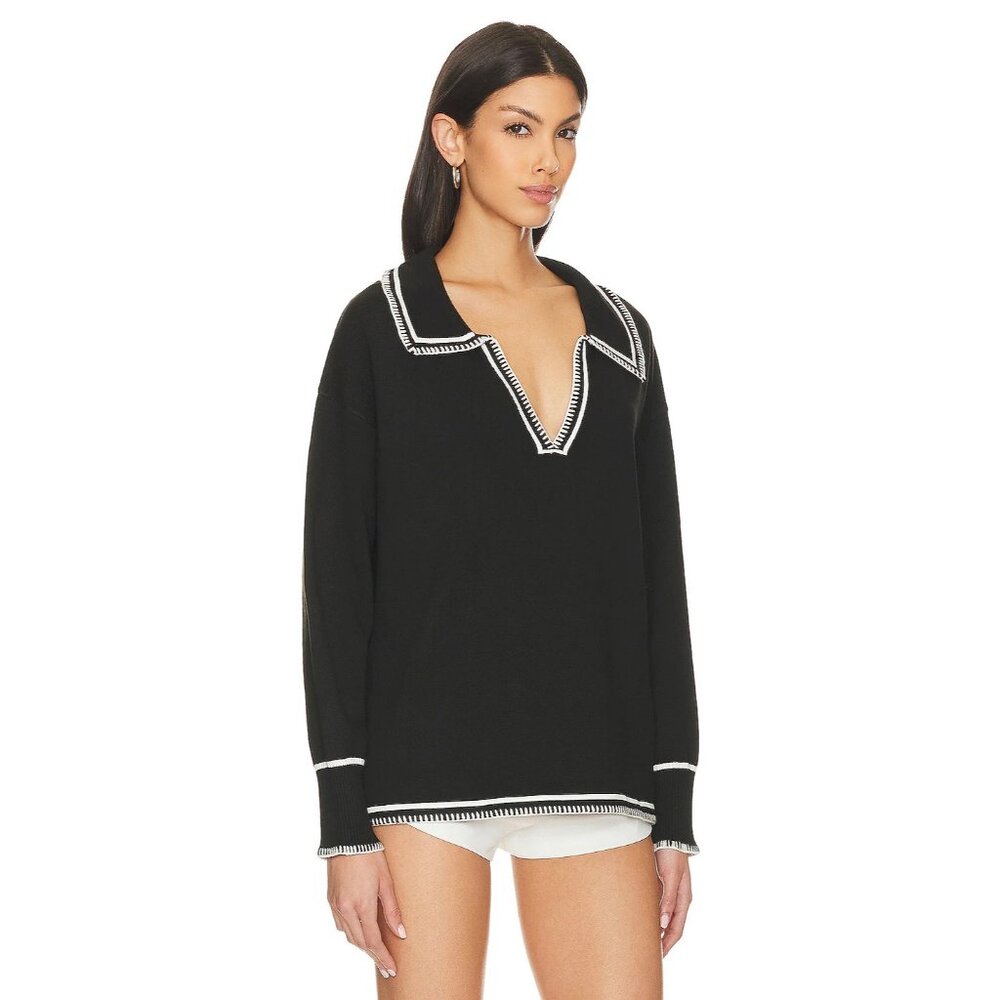 SNDYS Arlington Collared Sweater in Black & White - Picture 2 of 4
